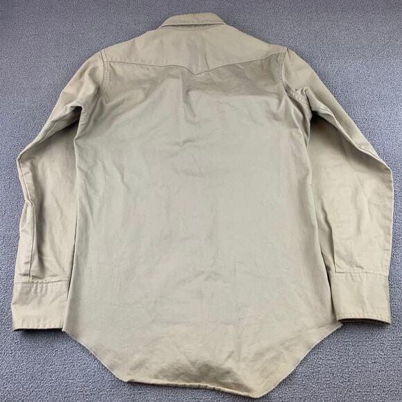 Wrangler Western Snap Shirt Mens 15 34 Khaki Beige Pearl Long Sleeve Regular Fit - Picture 2 of 9